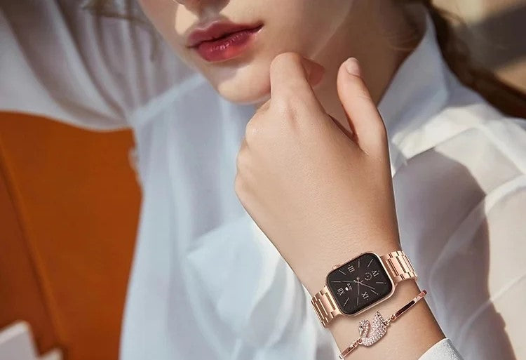 Smart Watch Rose Gold Ladies Smart Watch with Three Strap and Bracelet for Girls