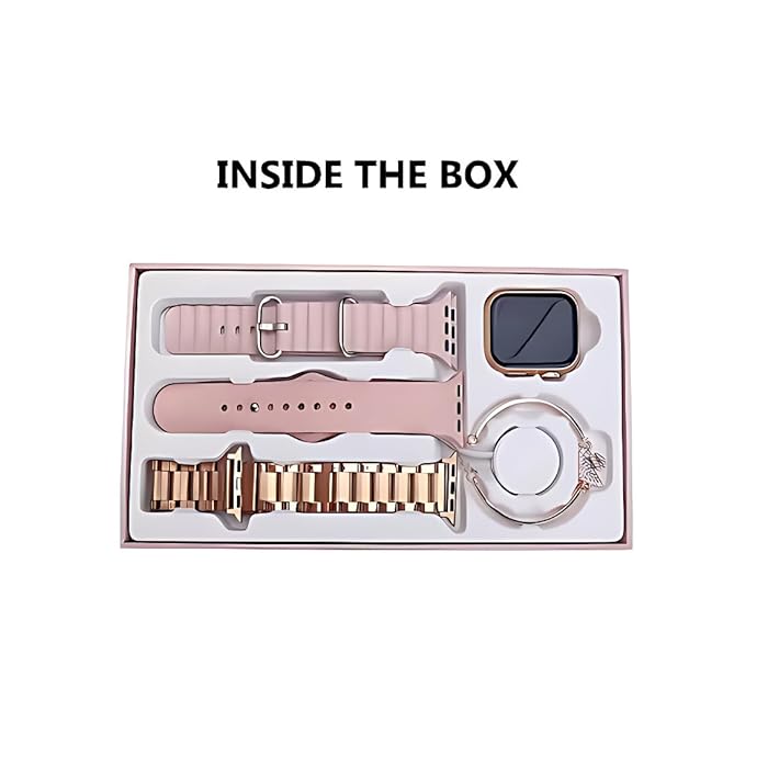 Smart Watch Rose Gold Ladies Smart Watch with Three Strap and Bracelet for Girls