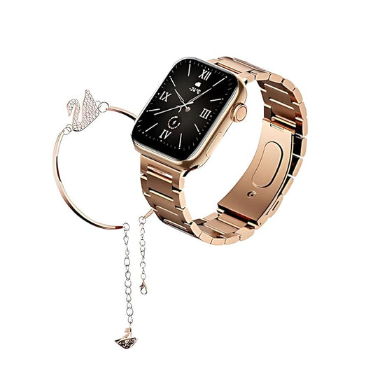 Smart Watch Rose Gold Ladies Smart Watch with Three Strap and Bracelet for Girls