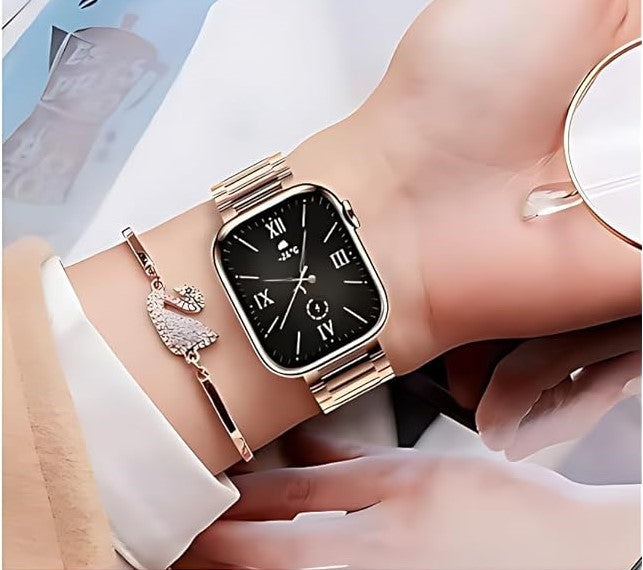 Smart Watch Rose Gold Ladies Smart Watch with Three Strap and Bracelet for Girls